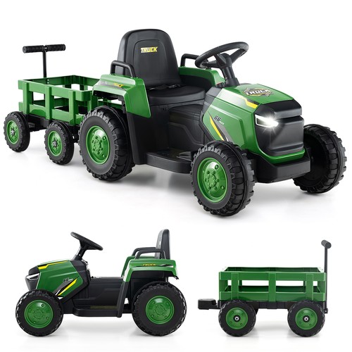 Kids ride tractor with - ride, on